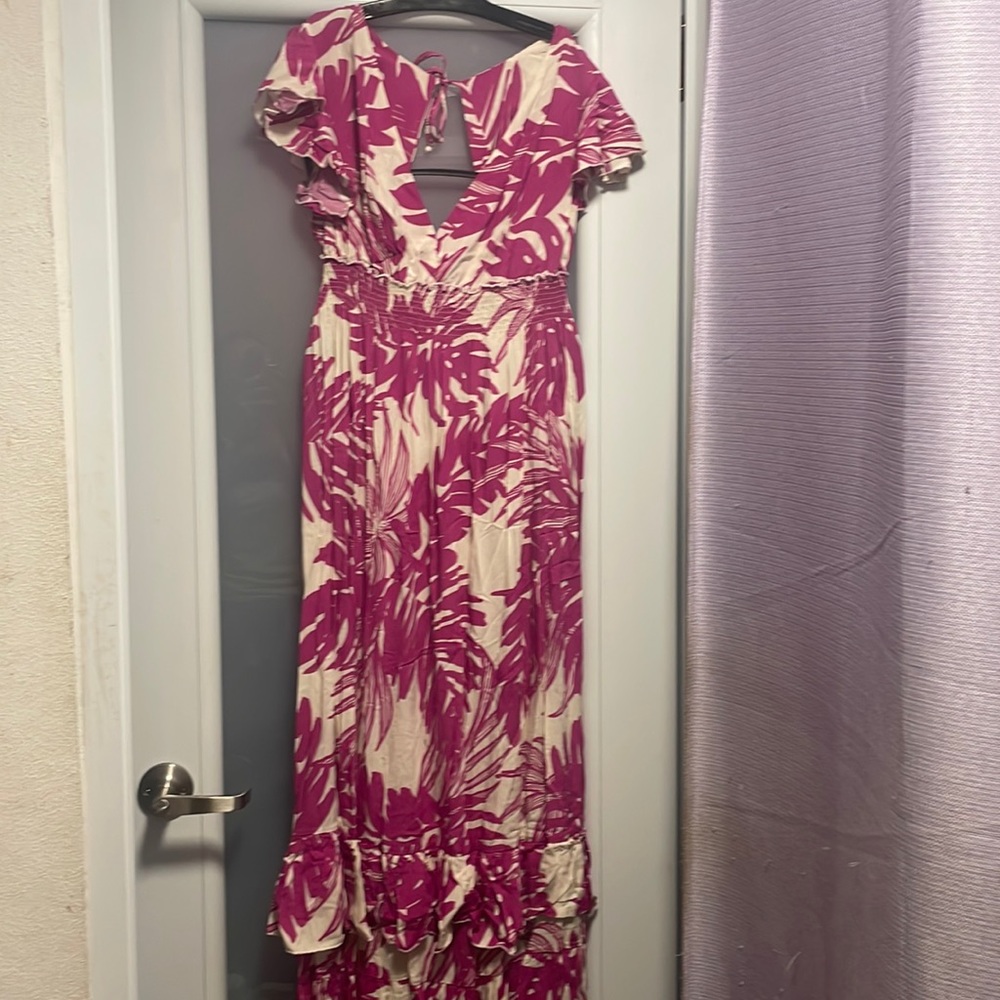 Summer Maxi Dress, One size, Floral Print, Color: Off white and magenta